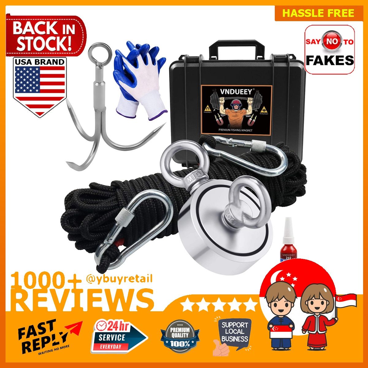 BML] Fishing Magnet Kit with Rope, Fishing Magnets 700 LBS Pulling-Includes  Grappling Hook, Heavy Duty 65FT Rope, Gloves & Locking  Carabiner,Threadlocker and Waterproof Carry Case - 2.95inch Diameter,  Everything Else on Carousell