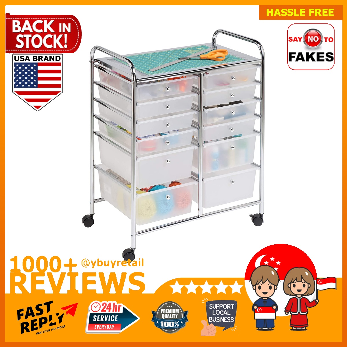 [BML] HoneyCanDo Rolling Storage Cart and Organizer with 12 Plastic