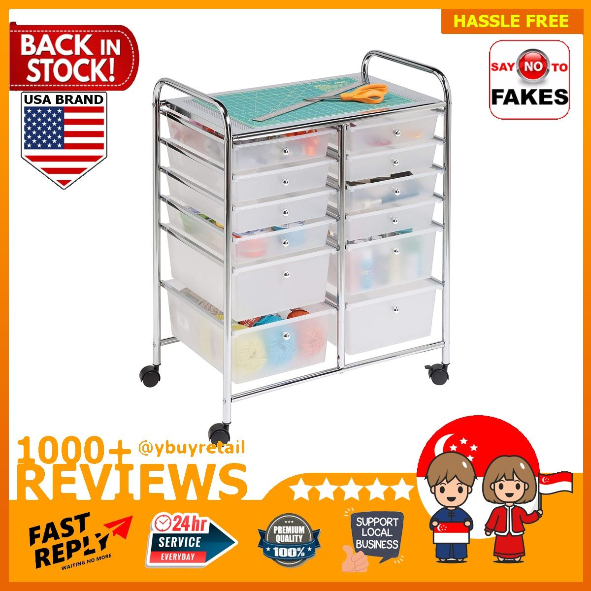 [BML] HoneyCanDo Rolling Storage Cart and Organizer with 12 Plastic