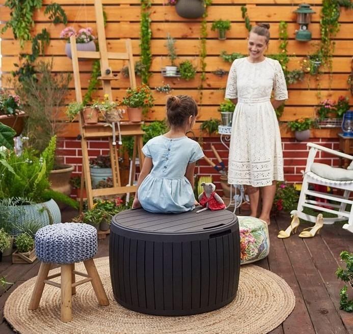 [BML] Keter 37 Gallon Circa Natural Wood Style Round Outdoor Storage