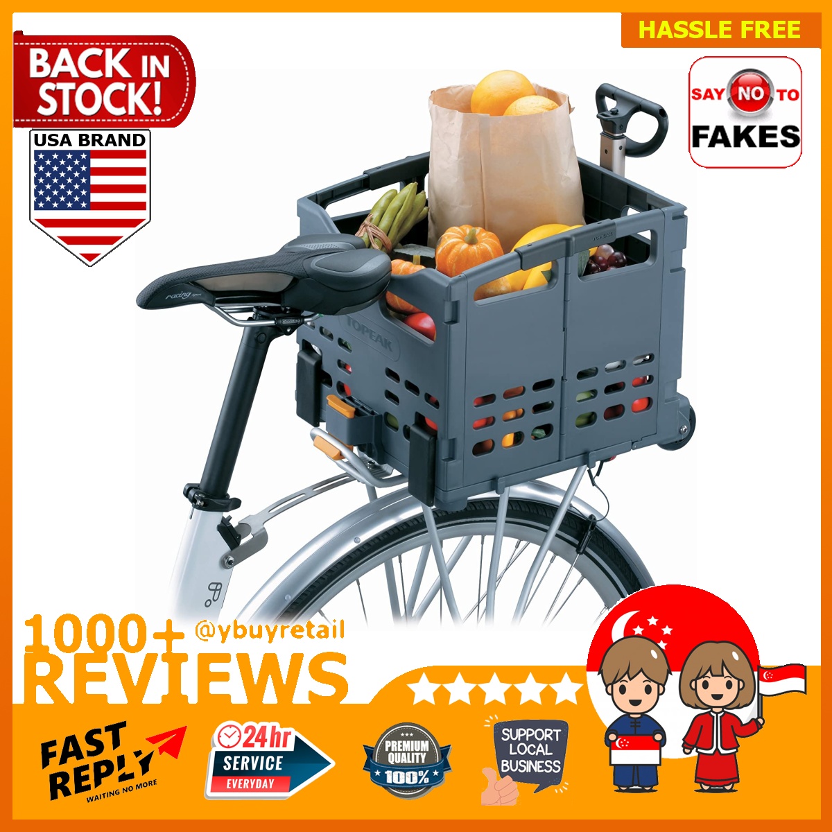 BML Topeak Trolley Tote Folding Basket Bike Bicycle Supermarket Grocery Shopping Foldable Collapsible Rolling Trolley Kart Cart Tote Folding Rear Well Computers Tech Parts Accessories Cables Adaptors ...