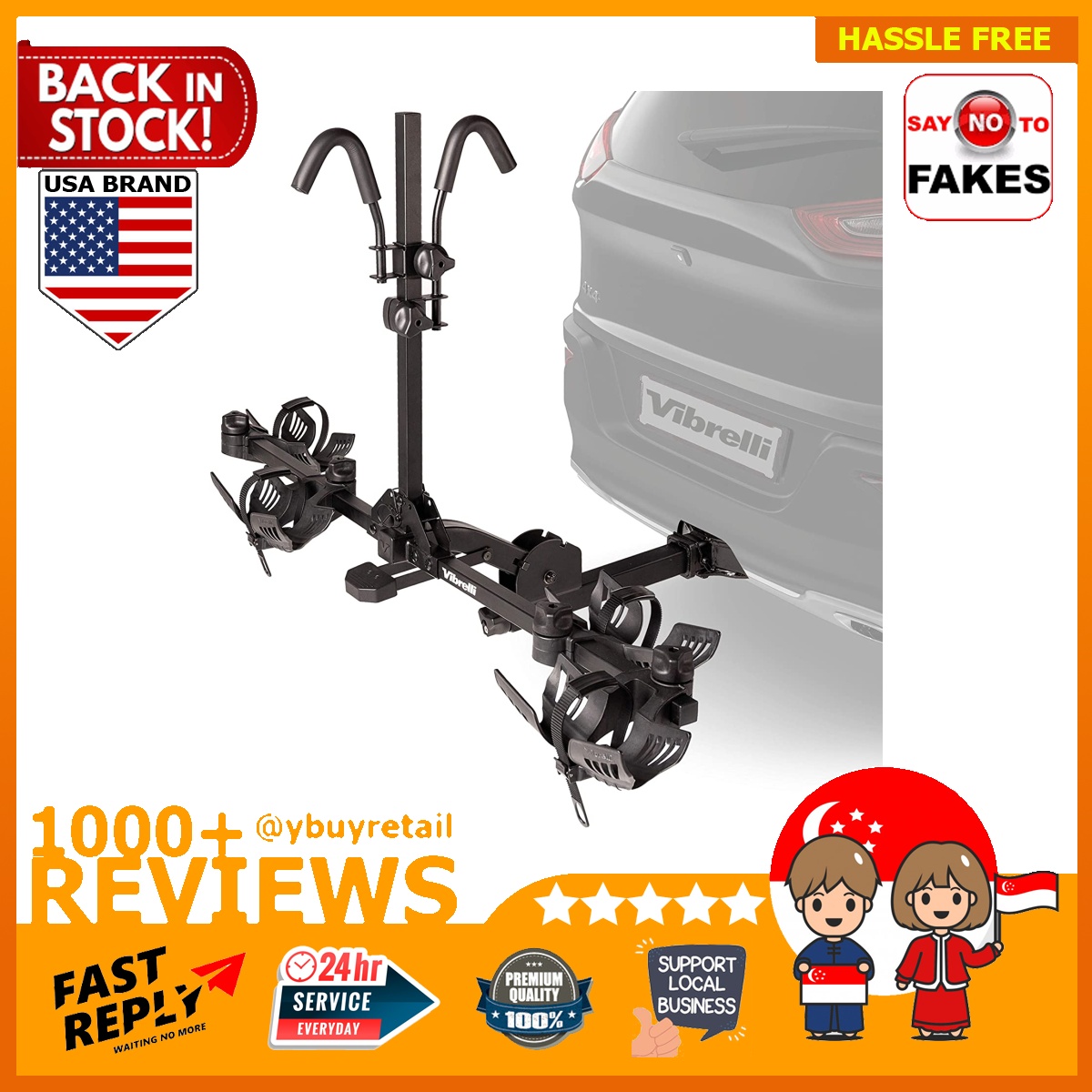 [BML] Vibrelli Bike Hitch Rack for Cars, SUV Holds 130lbs Anti