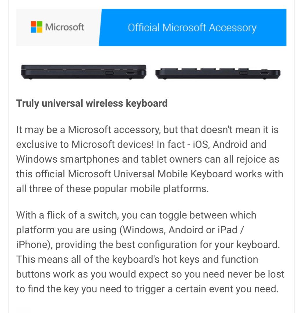 BNIB Official Microsoft Universal Mobile Keyboard (works with Windows