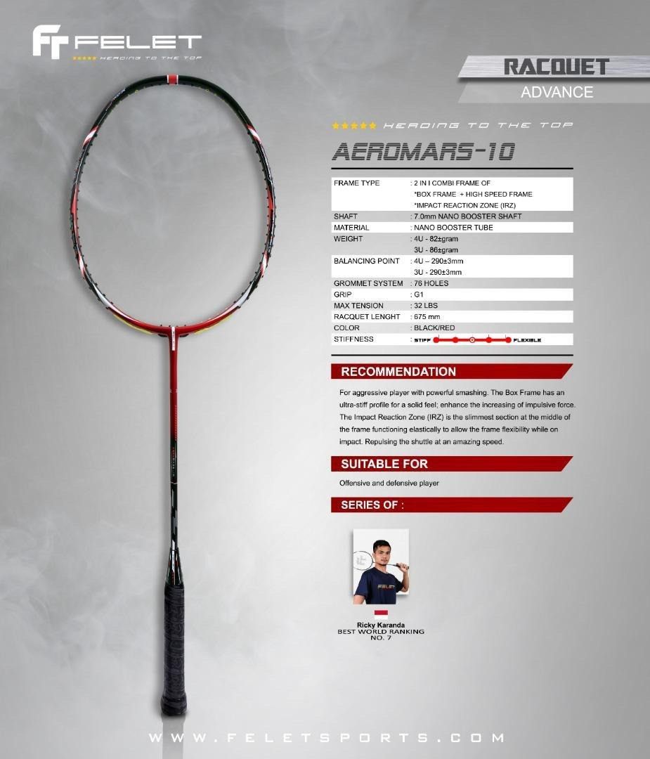 [Bundle] Brand New Felet Aeromars 10 Badminton Racket strung with Felet ...