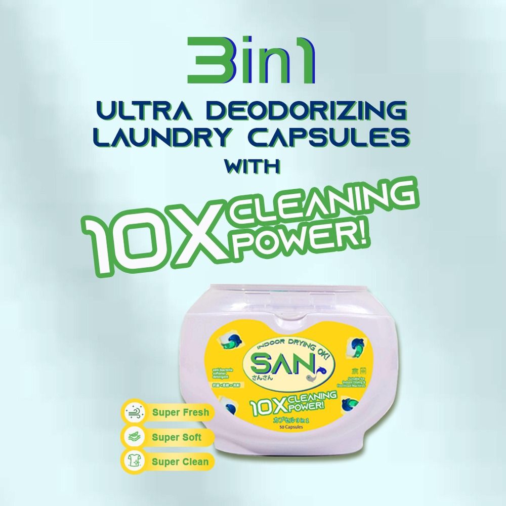 [BUY 2 FOR 10!] SAN 3 In 1 Laundry Detergent Capsules 25 Pods x 2