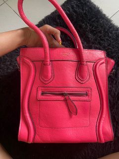 Celine neon pink leather luggage tote