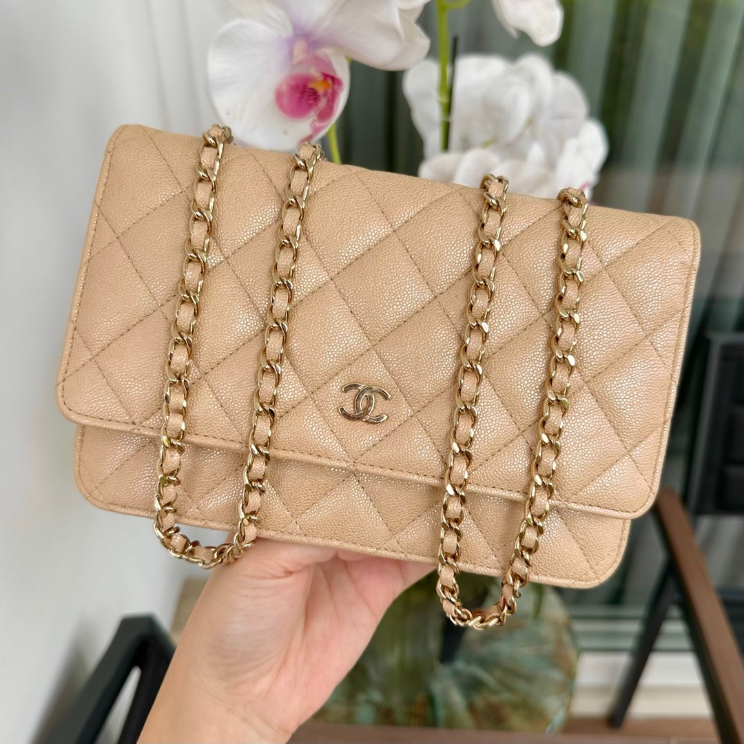 CHANEL Caviar Quilted Wallet on Chain WOC Beige 1288899