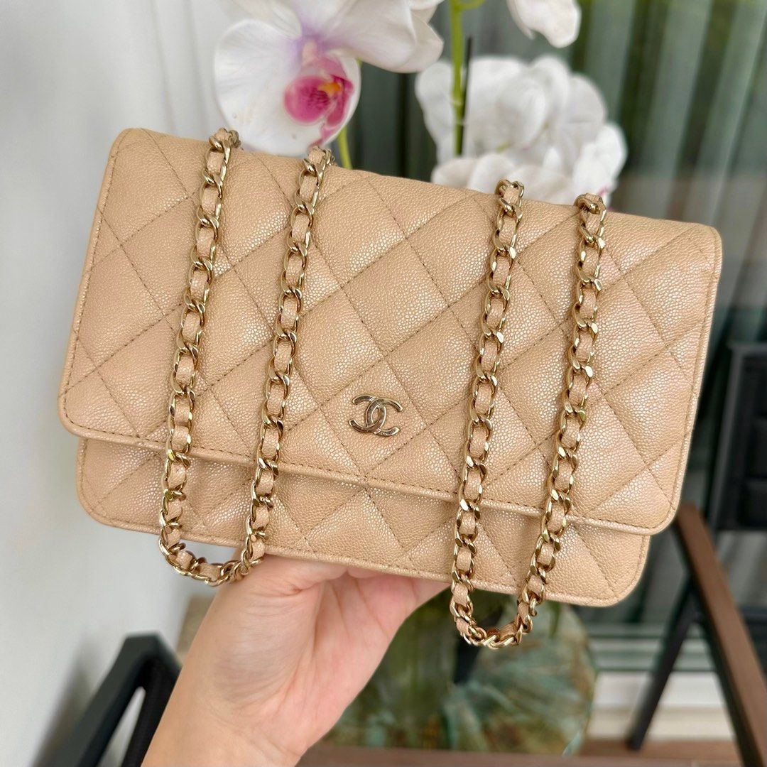 Chanel 19s iridescent beige caviar wallet on chain gold hardware, Luxury,  Bags & Wallets on Carousell