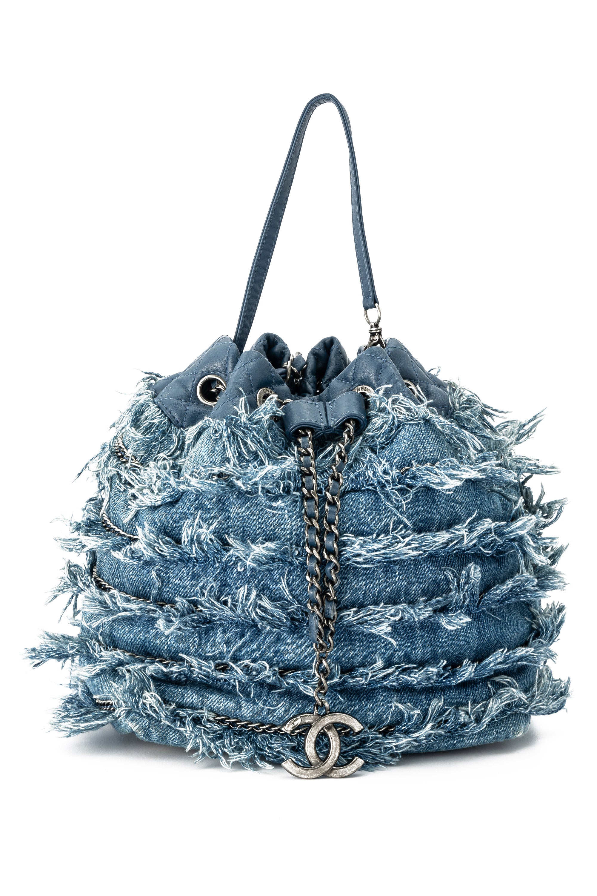Chanel Drawstring Bucket Bag Cruise 2015 Tweed Fringe and Lambskin