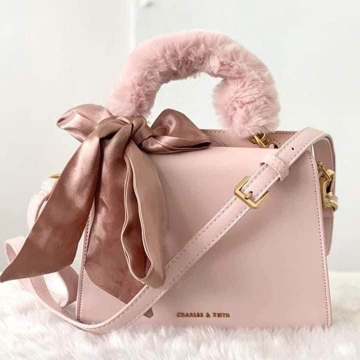 Charles and keith top bag pink fur
