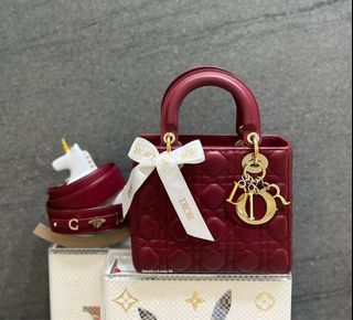 Christian Dior My Lady Dior ABCDior Bag Small Burgundy Cannage Lambskin GHW