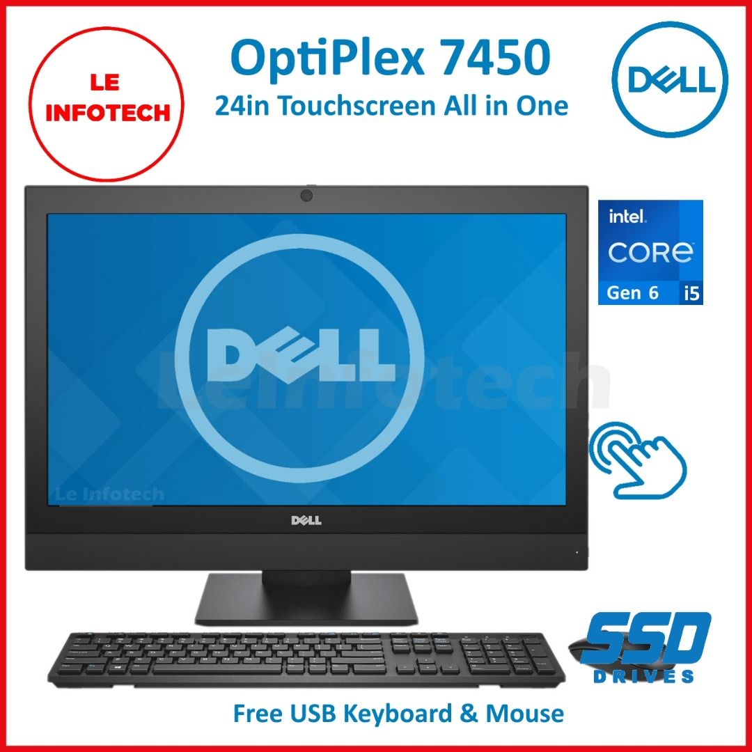 DELL OptiPlex 7450 24in Touchscreen All in One Desktop Intel i5 Gen6 8 16GB RAM 512GB SSD Webcam HDMI Win10Pro Used 30 Days Warranty Leinfotech