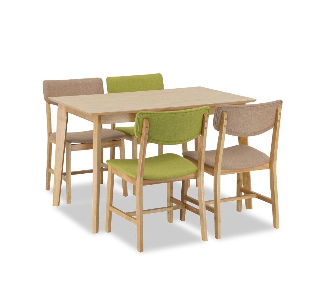 Dining Table Set (Category: Tables & Sets) located in Singapore. Submitted by sysyong (Listing ID 1193730093, Image 1). Description: Dining table set for 4. Chairs are in brown and grey. Bought 2019 and used by tenant. Some marks from usage on table top as shown in photos. Pls arrange own transport. Details: https://www.fortytwo.sg/dining/dining-room/steenie-regular-dining-table-natural-set-b-1-4.html.