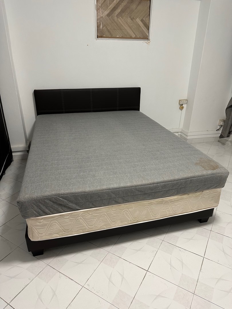Easy assemble bed frame and 2 bed mattress, Furniture & Home Living