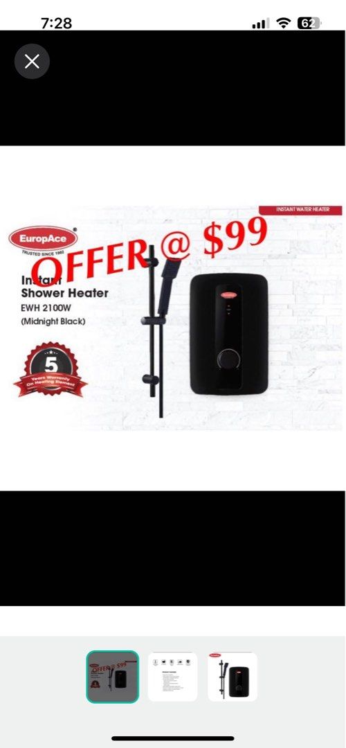 Europace EWH2100W, TV & Home Appliances, Water Heater & Instant Showers