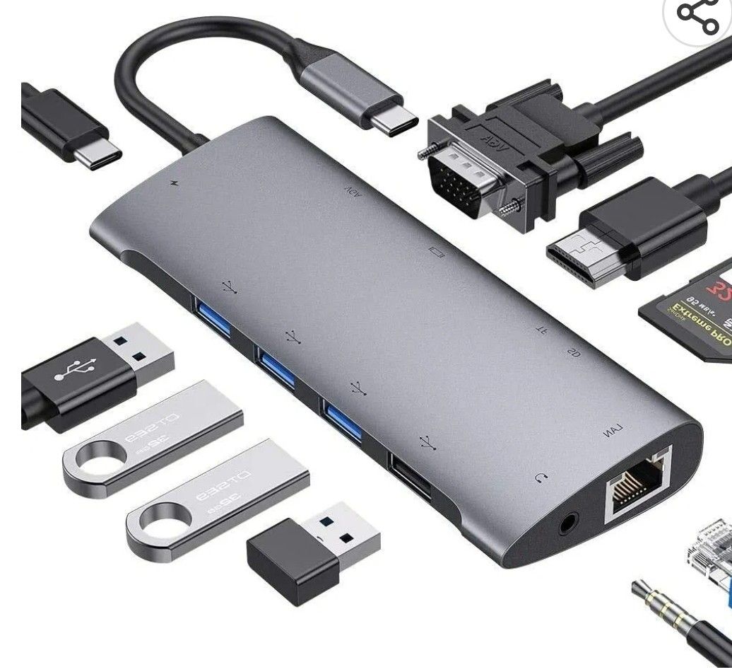 USB C HUB Type-C to 4K HDMI-compatible VGA RJ45 3.5mm Jack USB 3.0 HUB 11  in 1 Adapter USB Splitter PD Charge Dock Station