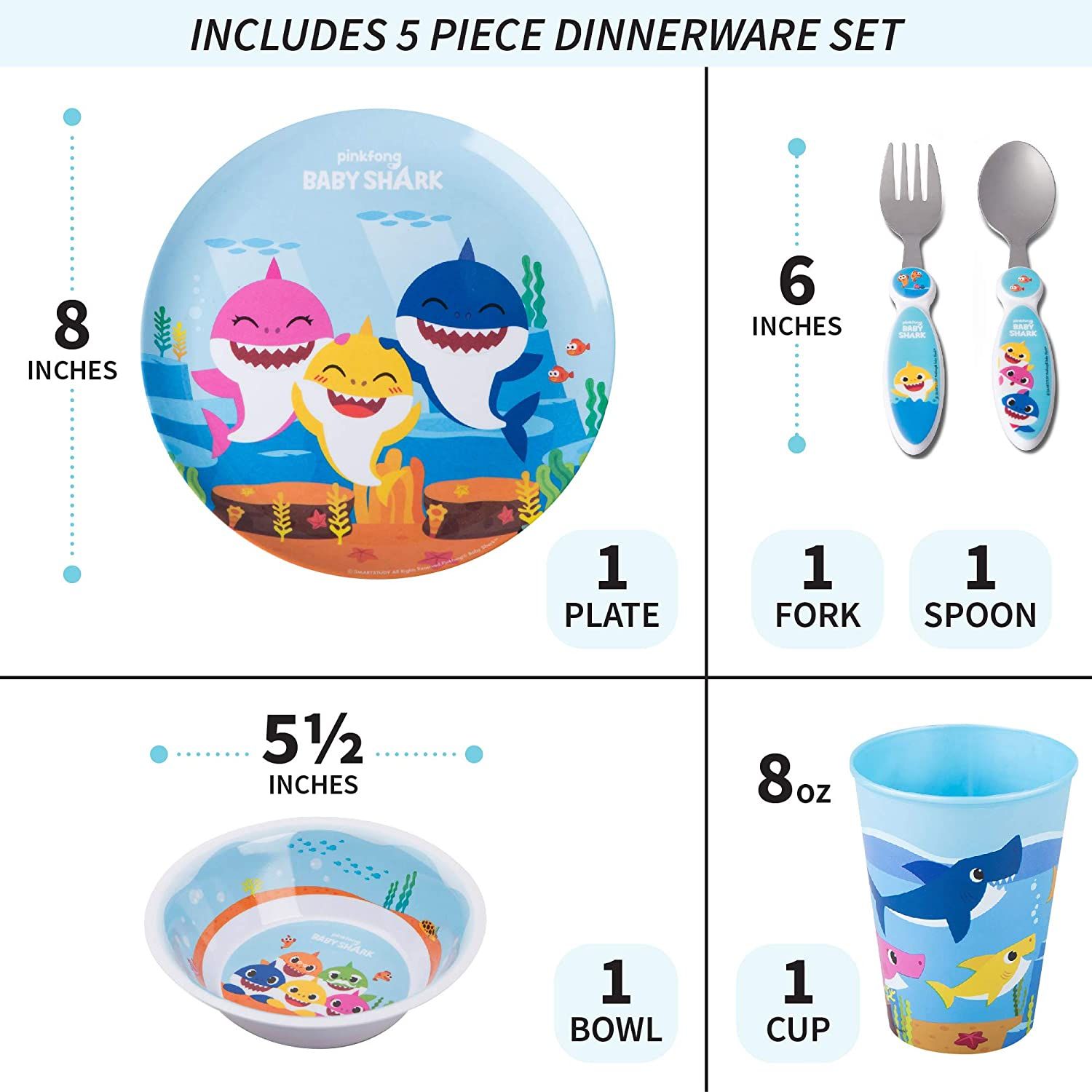 Pink Fong Baby Shark Toddler Forks and Spoon Set - 3 Pieces - Dishwasher  Safe Utensils