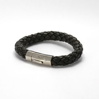 Genuine Woven 100% Leather Rope Steel Wristband Bracelet