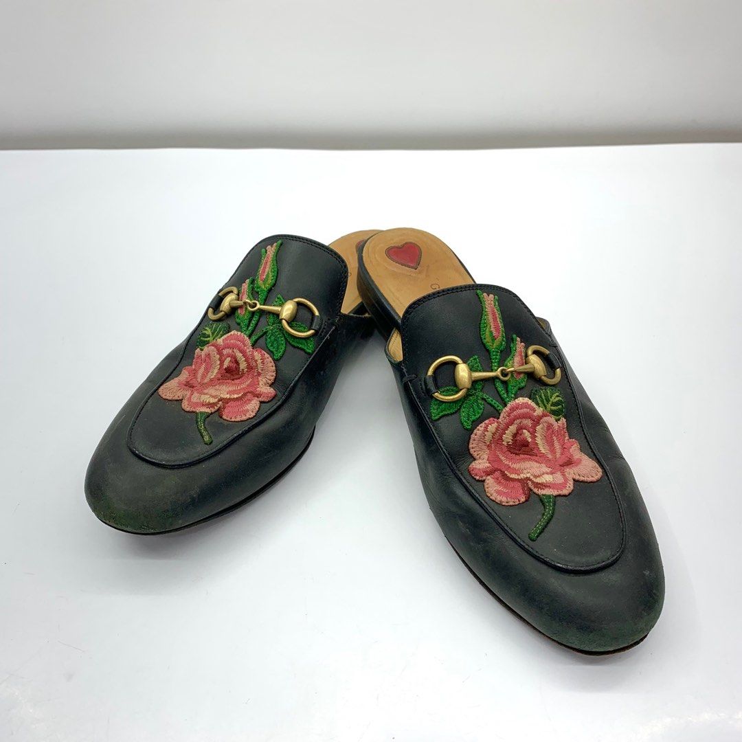 GUCCI 449267 BLACK HORSEBIT EMBROIDERED PRINCETOWN MULES 237006144