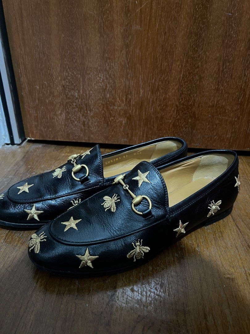 gucci jordaan embroidered leather loafer