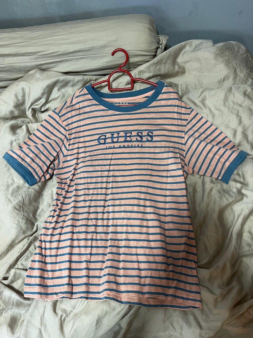 Guess pink striped tee size M Men s Fashion Tops Sets Tshirts