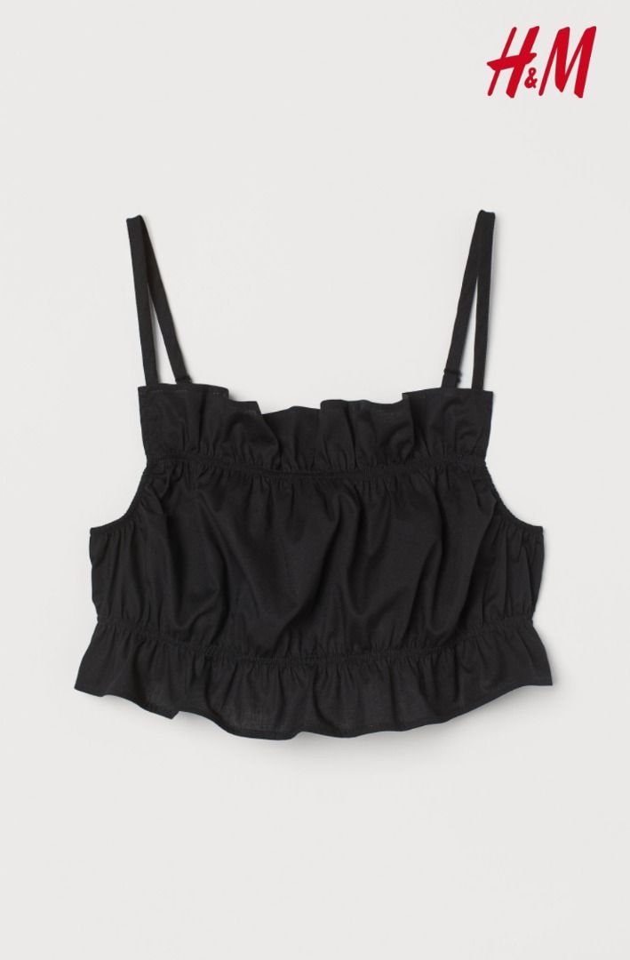H M Flounce trimmed Crop Top in BLACK Size XS Women s Fashion Tops Blouses on Carousell