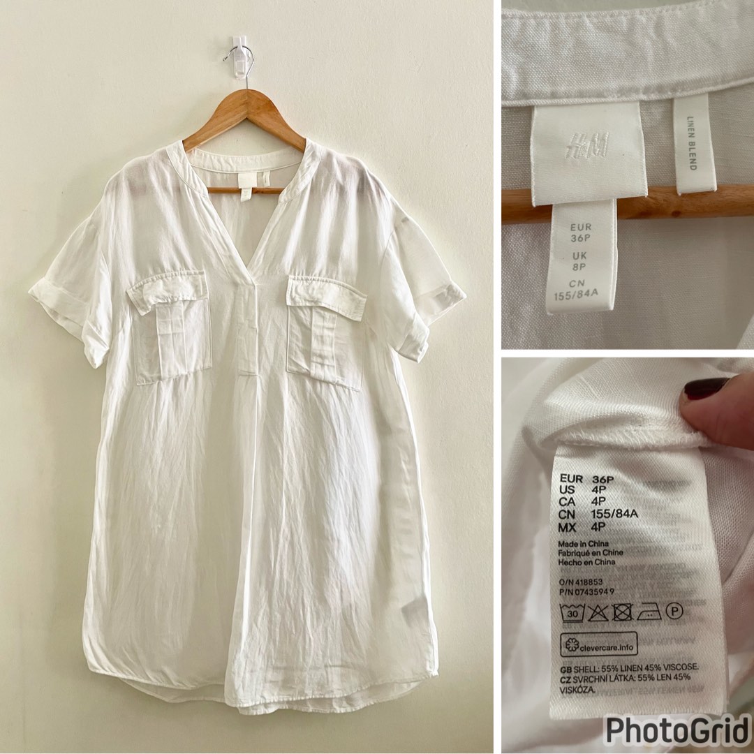 H&M white linen shirt dress, Women's Fashion, Dresses & Sets, Dresses