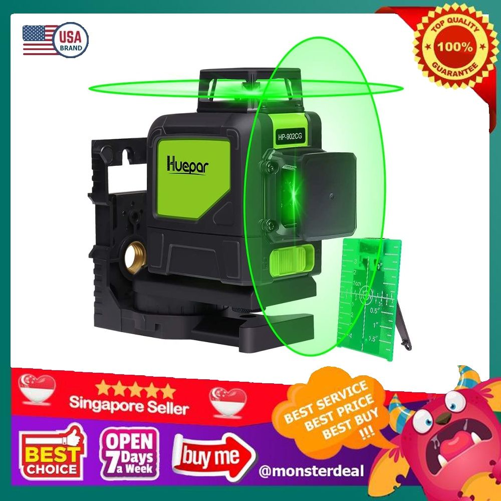 Huepar 902CG - Self-Leveling 360-Degree Cross Line Laser Level with Pulse  Mode and Magnetic Pivoting Base