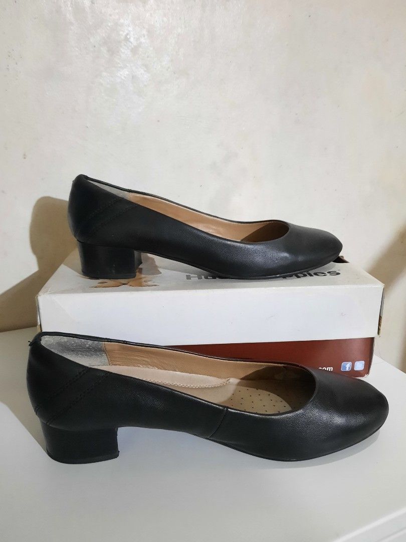 Hush Puppies Black Leather Low Block Heel Shoes