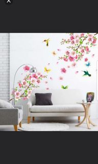 INSTOCK Sakura wall stickers Romantic peach blossom wall stickers decoration warm living room bedroom bedside TV background wallpaper self-adhesive waterproof stickers