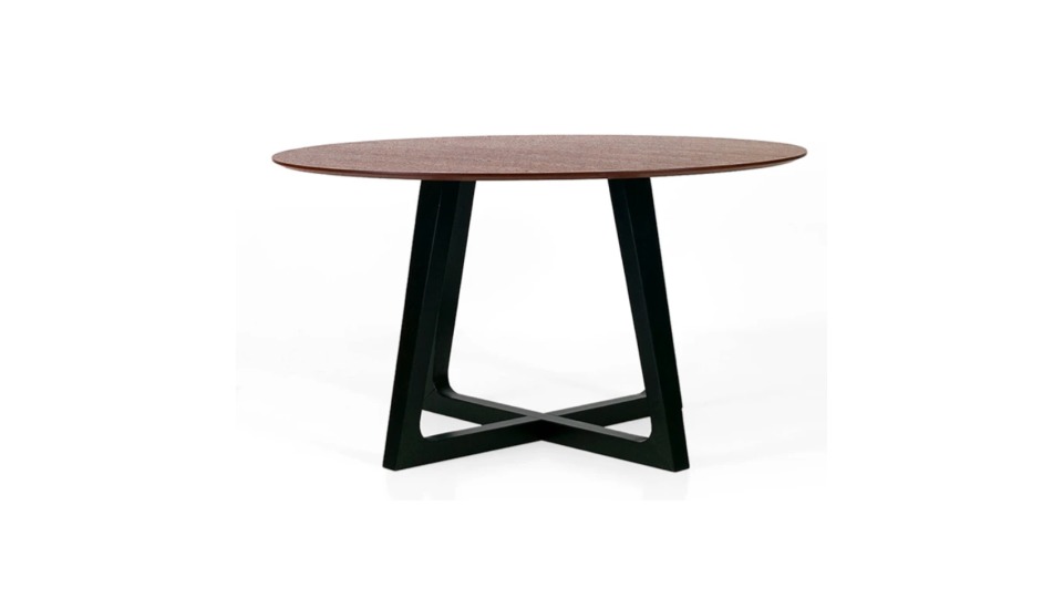 Joy Design Studio Round Dining Table (Walnut Top, Black Solid Rubberwood Leg), Furniture & Home