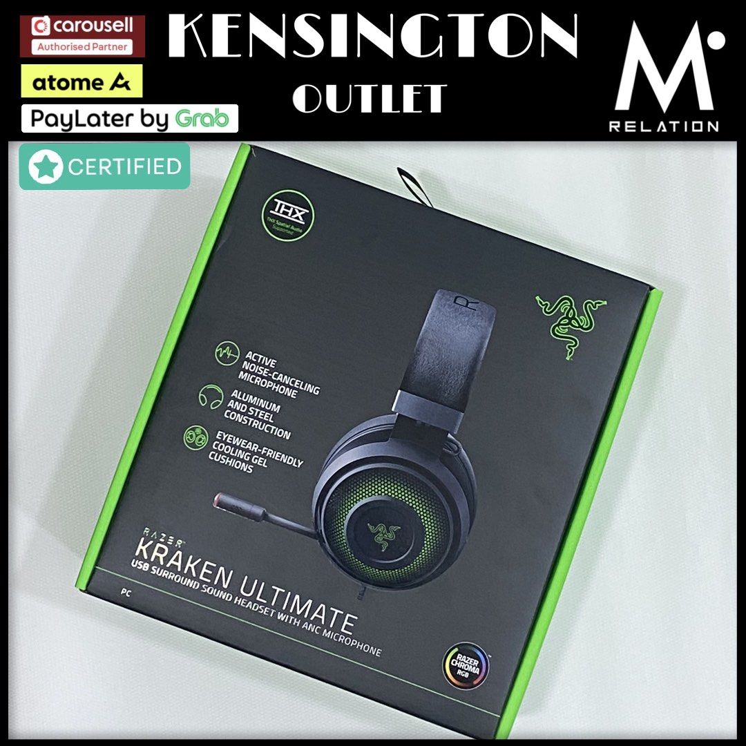 Kensington New RAZER Kraken Ultimate USB Surround Sound Headset With ANC Micrphone Sealed Set Authentic Audio Headphones Headsets on Carousell