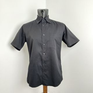 [L] UNIQLO DRY EASY CARE IRON SHIRT WIDE COLLAR BLACK COLOR BAJU KEMEJA OFFICE SMART CASUAL BUSINESS DRESS CODE MEN SIZE RAYA OXFORD JAPAN BRAND