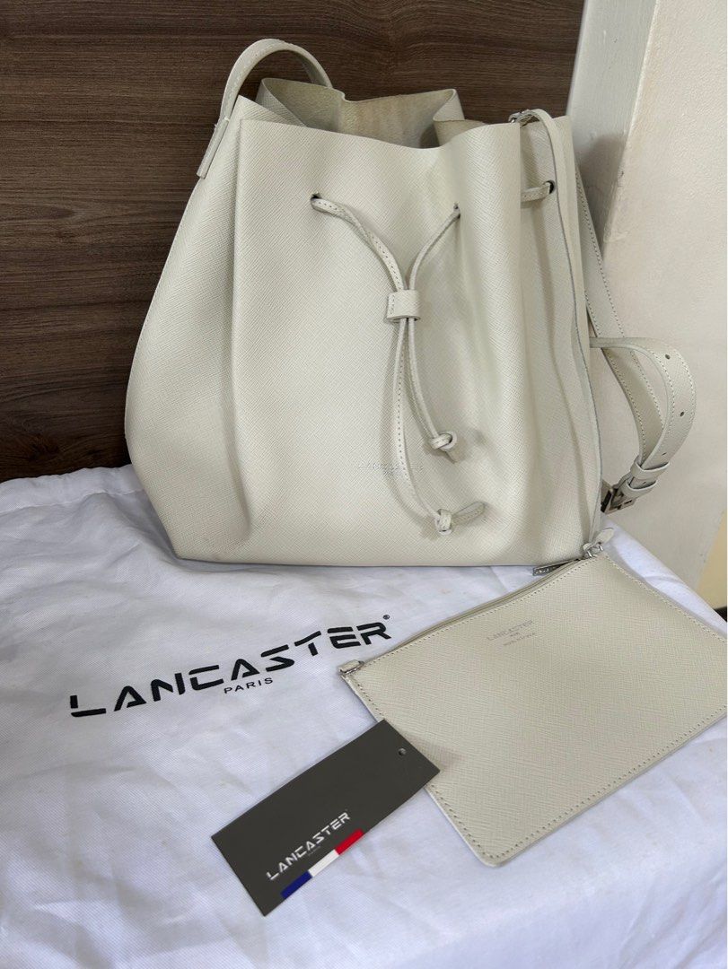 Authentic Lancaster Paris Ivory Large Bucket Bag, Luxury, Bags