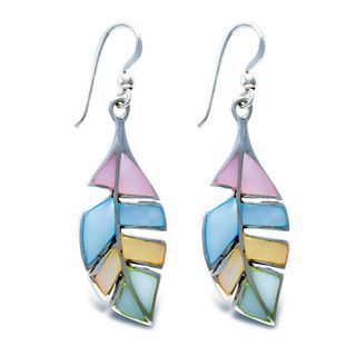Leaf Coloured Mother of Pearl Sterling Silver Fashion Earrings Drop/Dangle