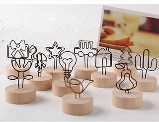 [Local Stock] Wooden Base Cute Simple Classic Memo Cards Sticky Notes Photo Message Table Clip Holder Home Decoration