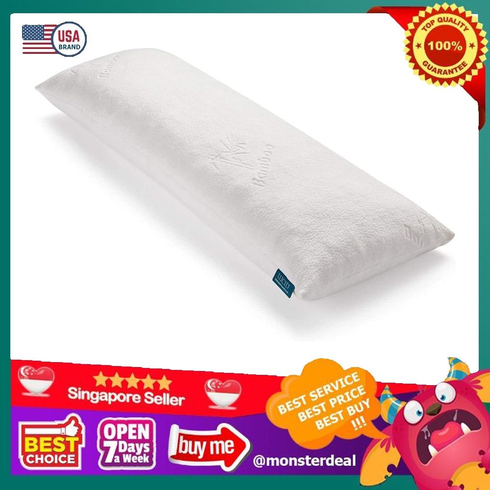 LUCID Shredded Memory Foam Full Body Pillow Side Sleeper Hypoallergenic Perfect for Pregnancy Ultra Soft Rayon from Bamboo Cover 20 x 54 inches White Furniture Home Living