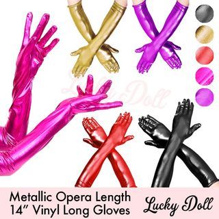 LuckyDoll® Metallic Wet Look Vinyl Faux Leather Opera Length 14" Long Costume Shiny Gloves