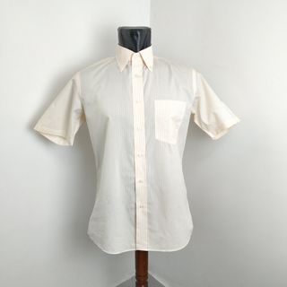 [M] UNIQLO DRY NON IRON SHIRT OXFORD BUTTON DOWN SHORT SLEEVE WHITE ORANGE STRIPE COLOR MEN SIZE JAPAN CASUAL OFFICE SMART BUSINESS DRESS CODE BAJU RAYA KEMEJA