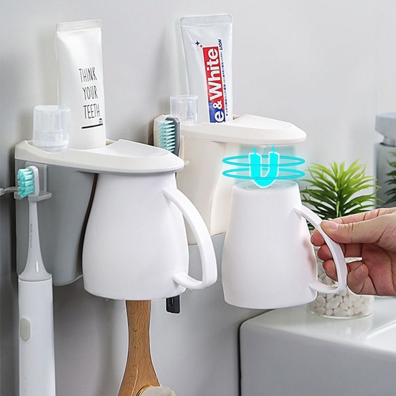 1pc White Wall Mount Toothbrush Holder With Drain Tray, No Drilling  Required