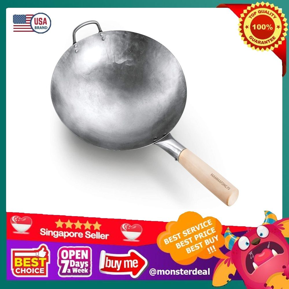 Authentic Hand Hammered Small Wok, 12 Carbon Steel Chinese Pow Wok,  Traditional Round Bottom Wok