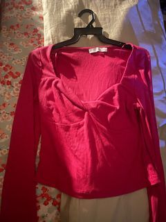 Mango hot pink long sleeve knot top