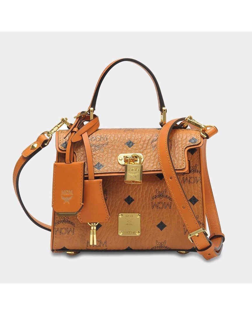MCM Heritage Mini Satchel Bag in Cognac Visetos Luxury Bags