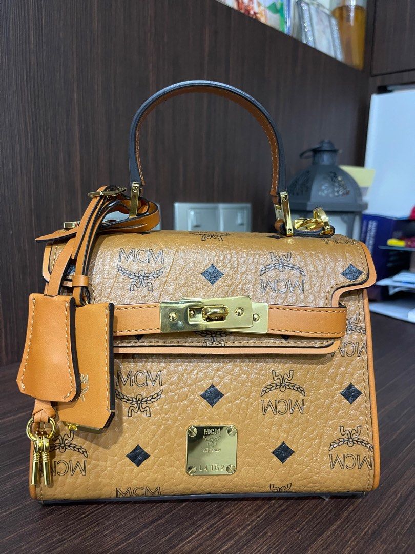 MCM Heritage Mini Satchel Bag in Cognac Visetos