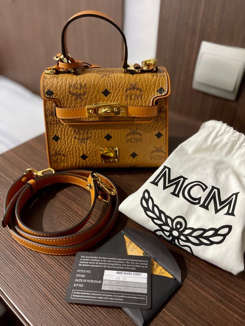 MCM Heritage Mini Satchel Bag in Cognac Visetos