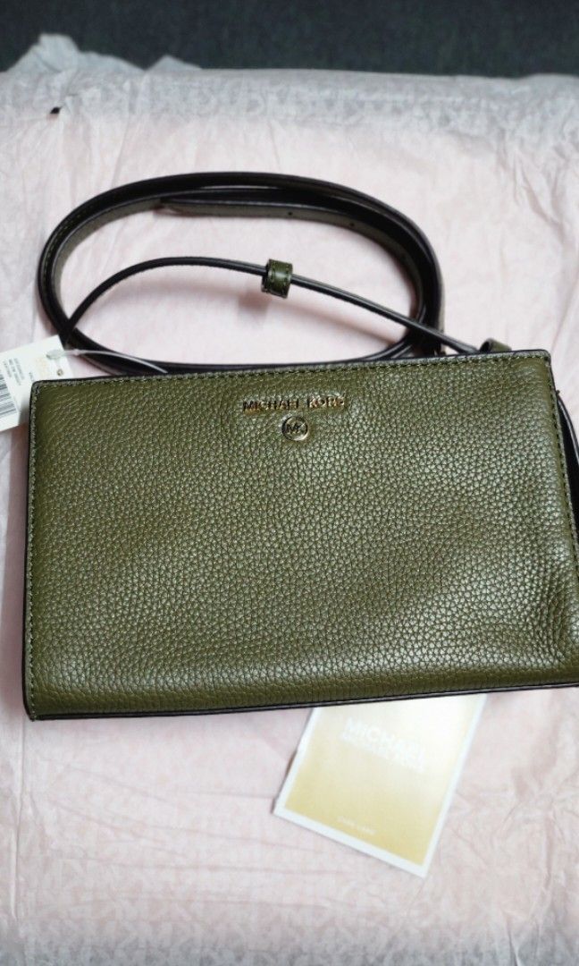 Michael Kors Olive Valerie Medium Pebbled Leather Crossbody Bag