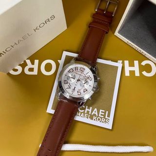 MK MERCER LEATHER STRAP IN BROWN WHITE DIAL AUTHENTIC WATCH