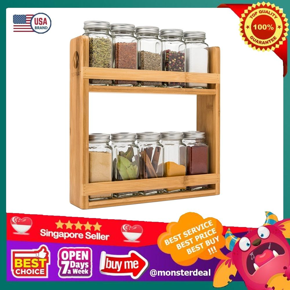 Morvat Bamboo Wood Spice Rack Organizer, Wooden Spice Rack, Wood Spice Organizer