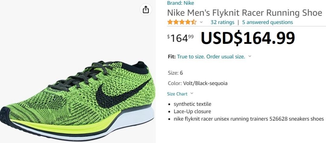 Nike flyknit racer size chart clearance
