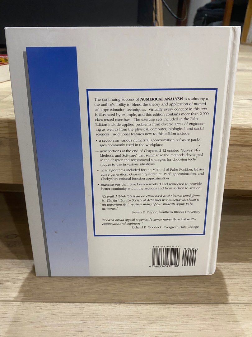 Numerical Analysis (Category: Textbooks) located in Singapore. Submitted by wilt8 (Listing ID 1222535894, Image 2). Description: Well-kept, no scribbles or folds..